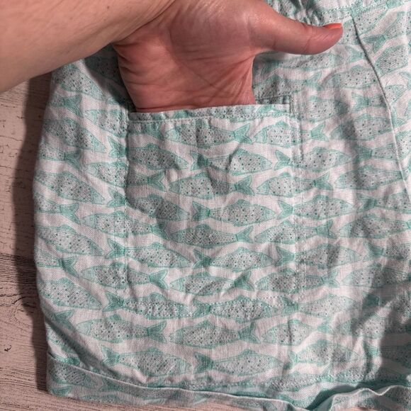 VINEYARD VINES Teal Blue Pigment Fish Print Linen Shorts Sz 2 Mint Green LN $88 - Picture 9 of 15